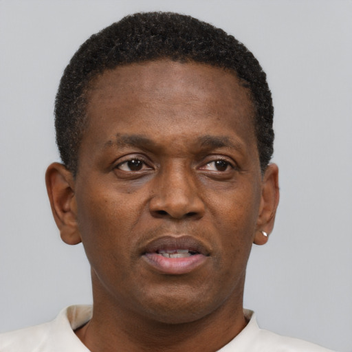 Neutral black young-adult male with short  brown hair and brown eyes
