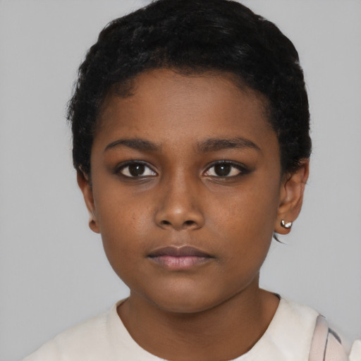 Neutral black child female with short  brown hair and brown eyes