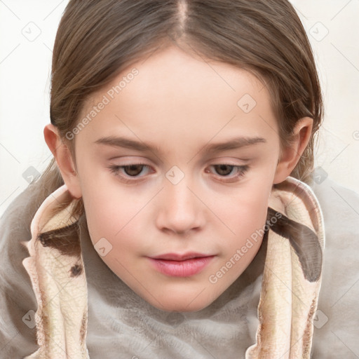 Neutral white child female with medium  brown hair and brown eyes