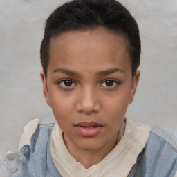 Neutral white young-adult female with short  brown hair and brown eyes