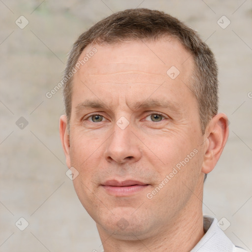 Neutral white adult male with short  brown hair and brown eyes