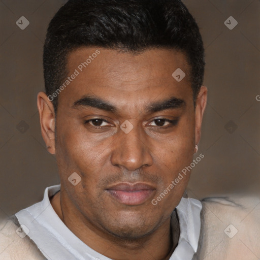 Neutral latino young-adult male with short  brown hair and brown eyes