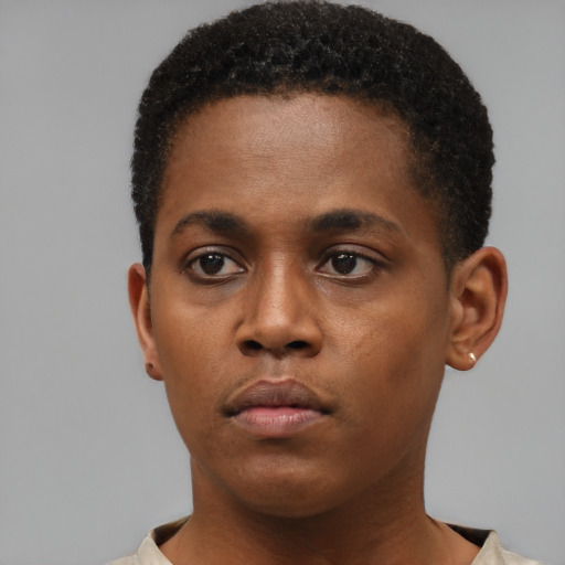 Neutral black young-adult male with short  brown hair and brown eyes