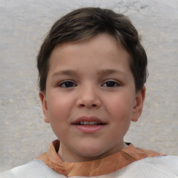 Joyful white child female with short  brown hair and brown eyes