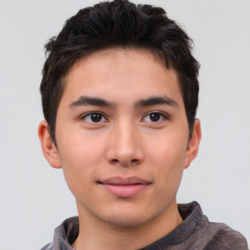 Neutral asian young-adult male with short  brown hair and brown eyes