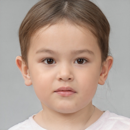 Neutral white child female with short  brown hair and brown eyes