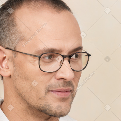 Neutral white adult male with short  brown hair and brown eyes