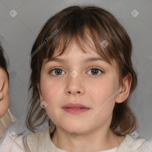 Neutral white child female with medium  brown hair and brown eyes