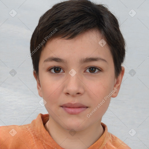 Neutral white young-adult female with short  brown hair and brown eyes