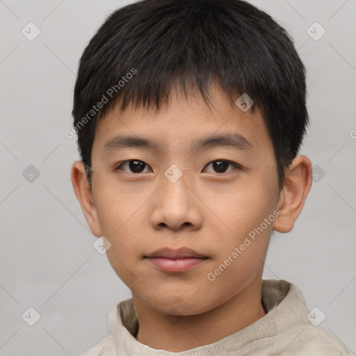 Neutral asian child male with short  brown hair and brown eyes