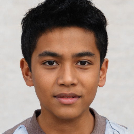 Neutral latino child male with short  black hair and brown eyes