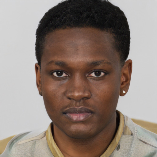 Neutral black young-adult male with short  brown hair and brown eyes
