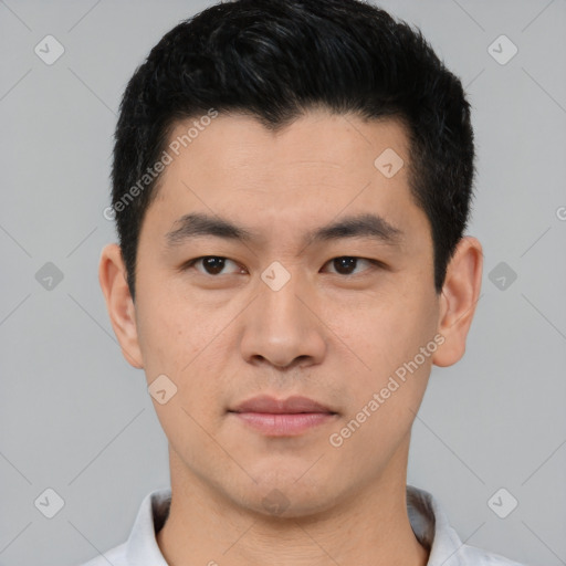 Neutral asian young-adult male with short  black hair and brown eyes