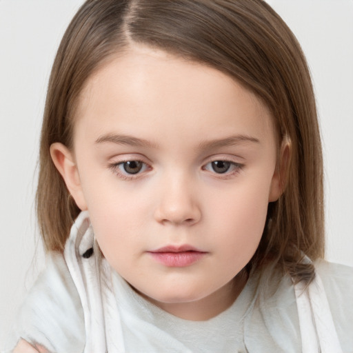 Neutral white child female with medium  brown hair and brown eyes