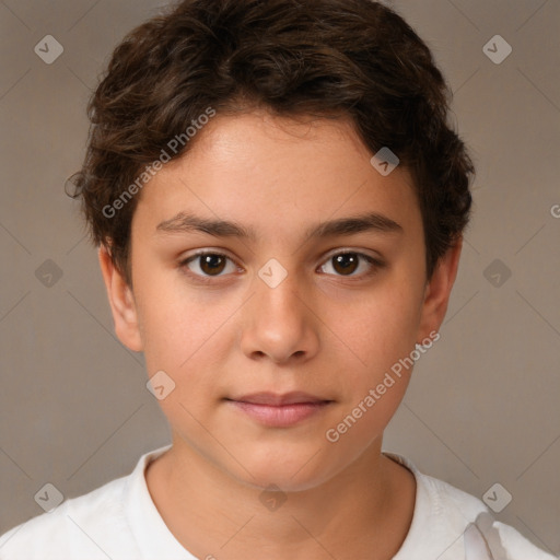 Neutral white child female with short  brown hair and brown eyes