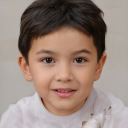 Joyful white child female with short  brown hair and brown eyes