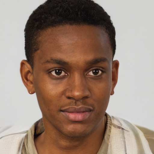 Neutral black young-adult male with short  brown hair and brown eyes