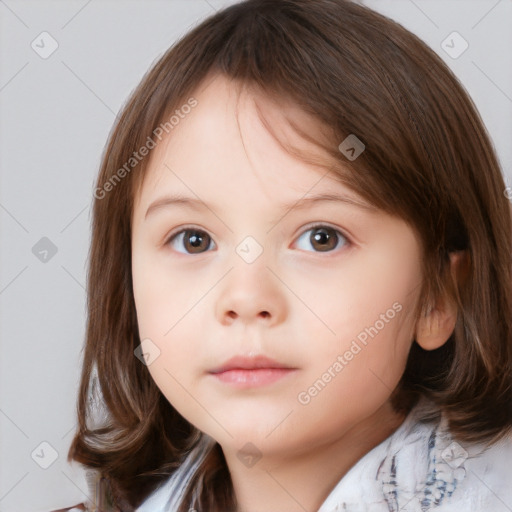 Neutral white child female with medium  brown hair and brown eyes