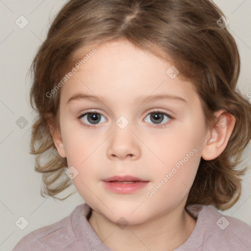 Neutral white child female with medium  brown hair and brown eyes