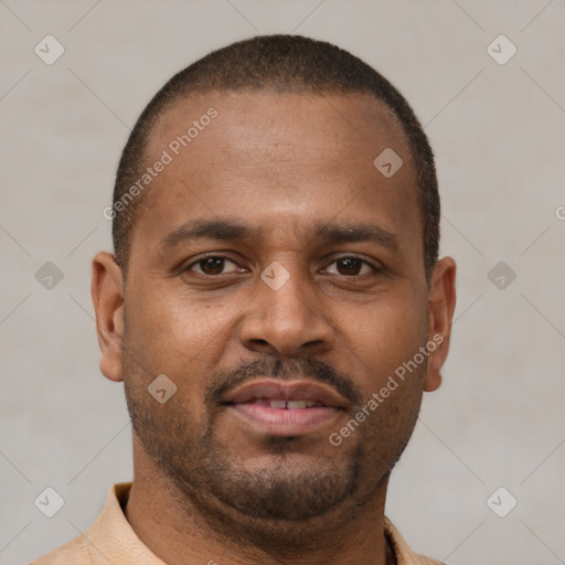 Neutral latino young-adult male with short  brown hair and brown eyes