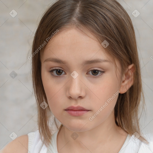 Neutral white child female with medium  brown hair and brown eyes