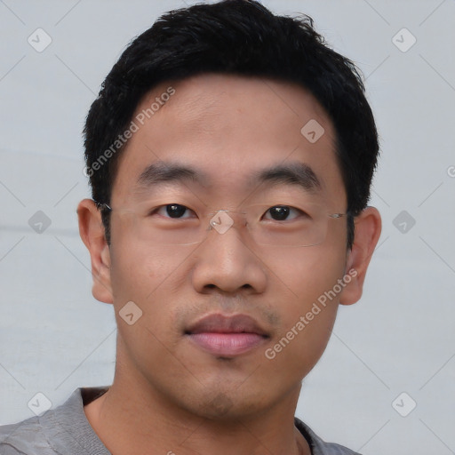 Neutral asian young-adult male with short  black hair and brown eyes