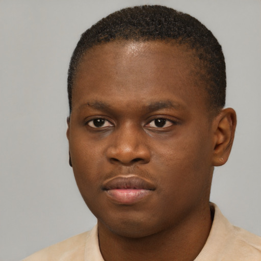 Neutral black young-adult male with short  brown hair and brown eyes