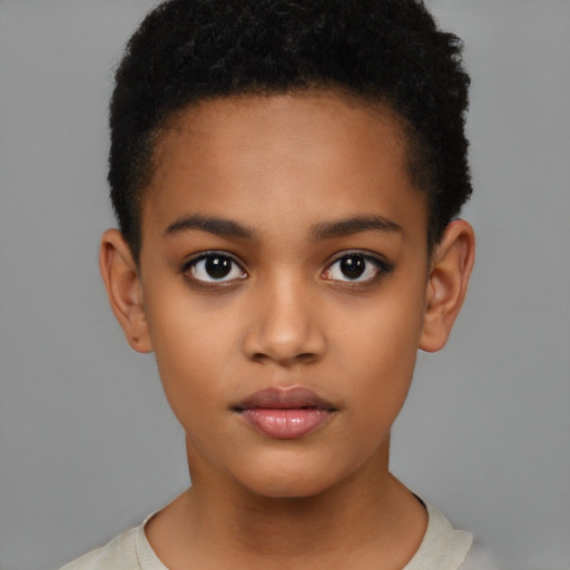 Neutral black child female with short  brown hair and brown eyes