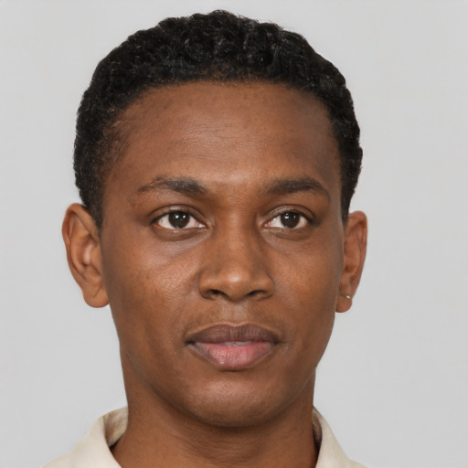 Neutral black young-adult male with short  brown hair and brown eyes