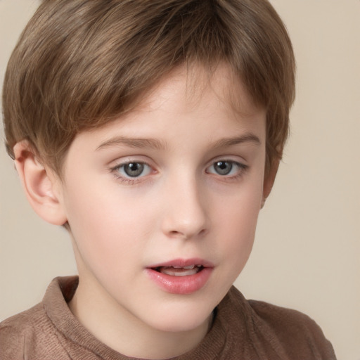 Neutral white child male with short  brown hair and grey eyes