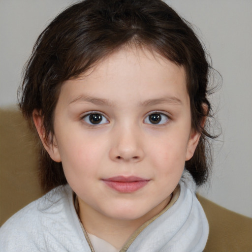 Neutral white child female with medium  brown hair and brown eyes