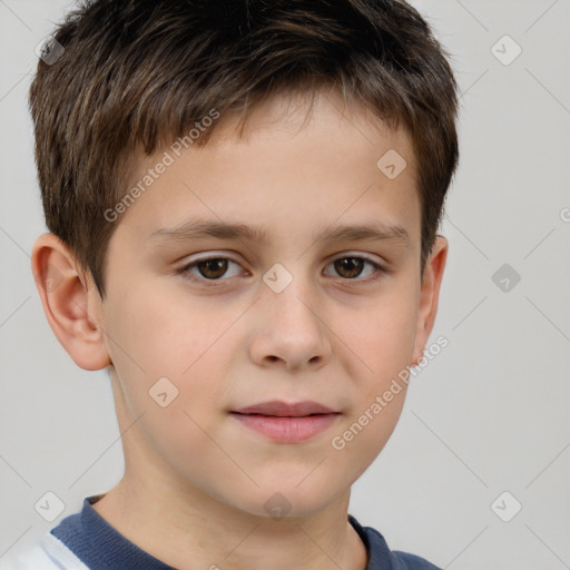 Joyful white child male with short  brown hair and brown eyes