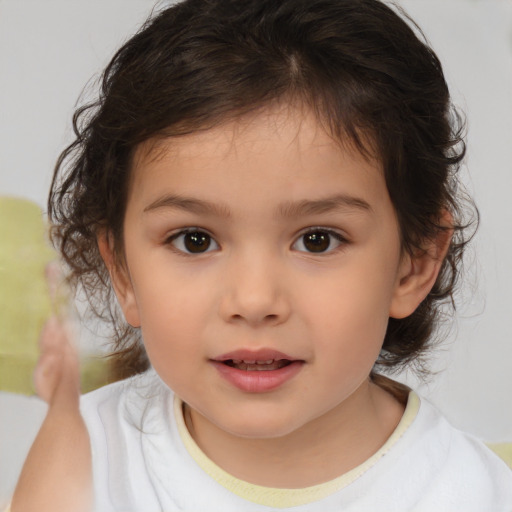 Neutral white child female with medium  brown hair and brown eyes