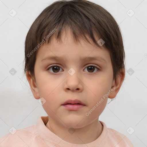 Neutral white child female with short  brown hair and brown eyes