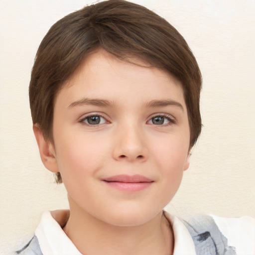 Neutral white child female with short  brown hair and brown eyes