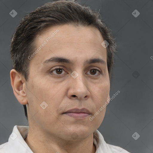 Neutral white adult male with short  brown hair and brown eyes