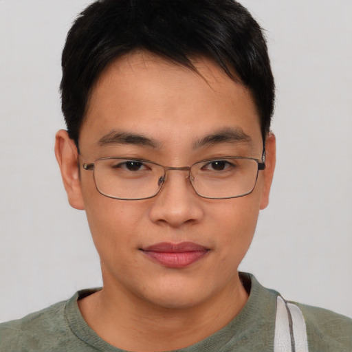Neutral asian young-adult male with short  brown hair and brown eyes