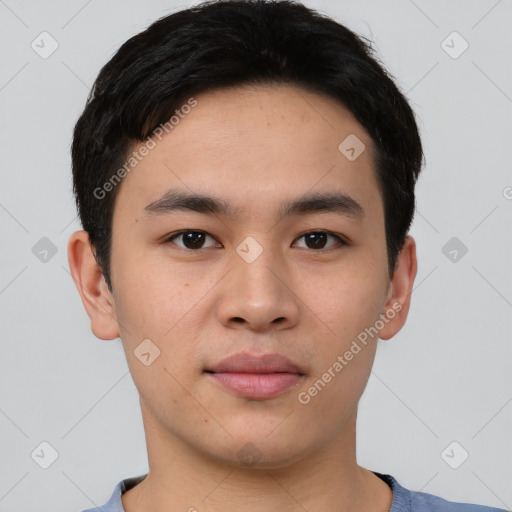 Neutral asian young-adult male with short  black hair and brown eyes