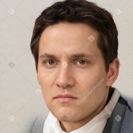 Neutral white adult male with short  brown hair and brown eyes