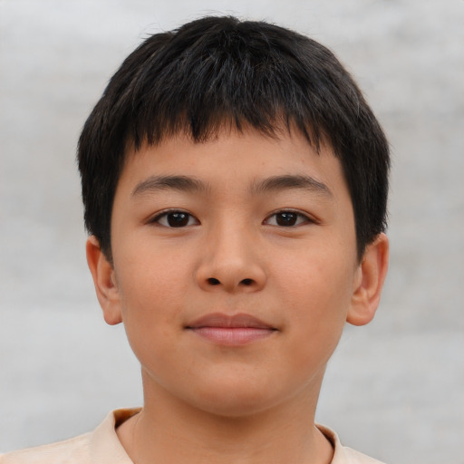 Neutral asian child male with short  brown hair and brown eyes