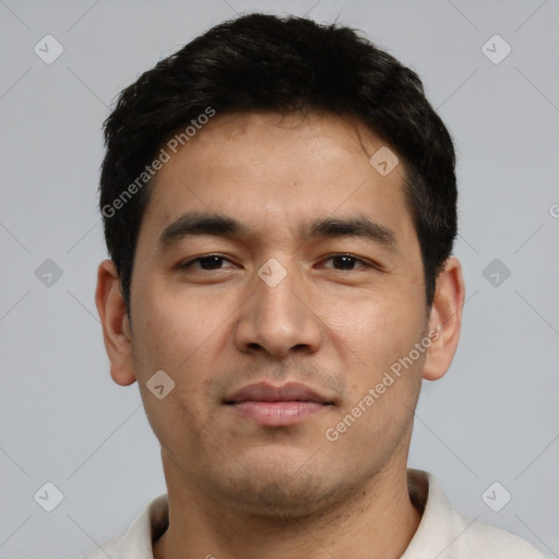 Neutral asian young-adult male with short  black hair and brown eyes