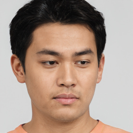 Neutral asian young-adult male with short  brown hair and brown eyes