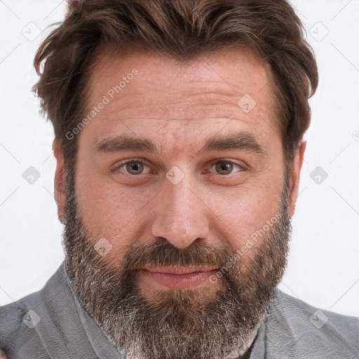 Neutral white young-adult male with short  brown hair and grey eyes