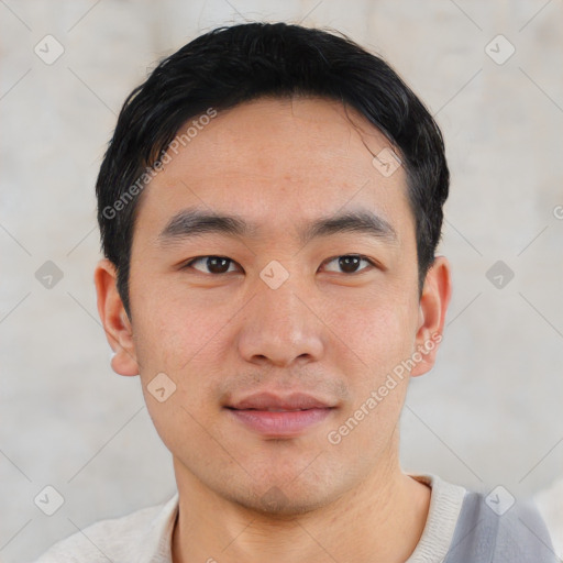 Neutral asian young-adult male with short  black hair and brown eyes