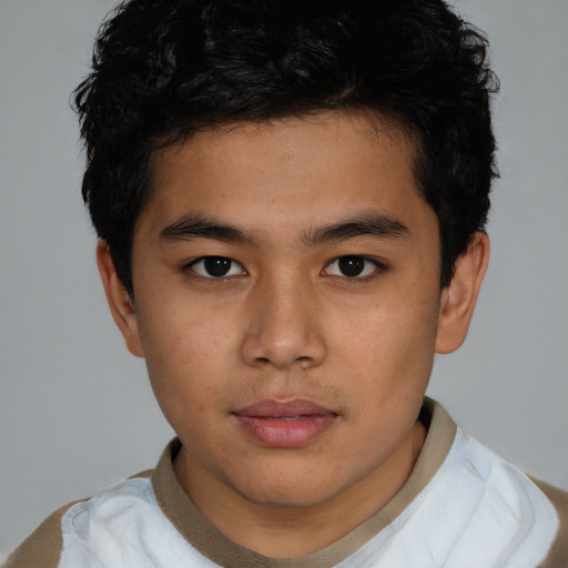 Neutral asian young-adult male with short  brown hair and brown eyes