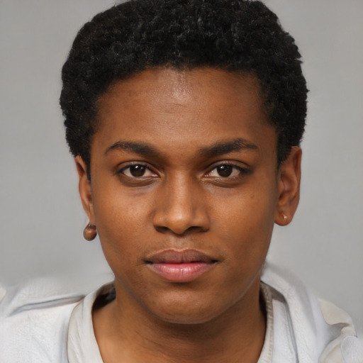 Neutral black young-adult male with short  brown hair and brown eyes