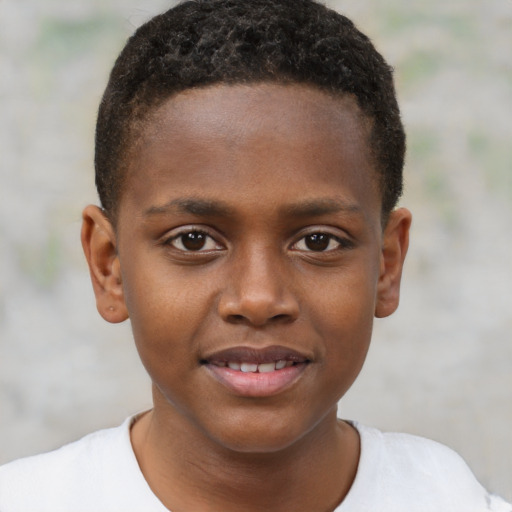 Joyful black young-adult male with short  brown hair and brown eyes