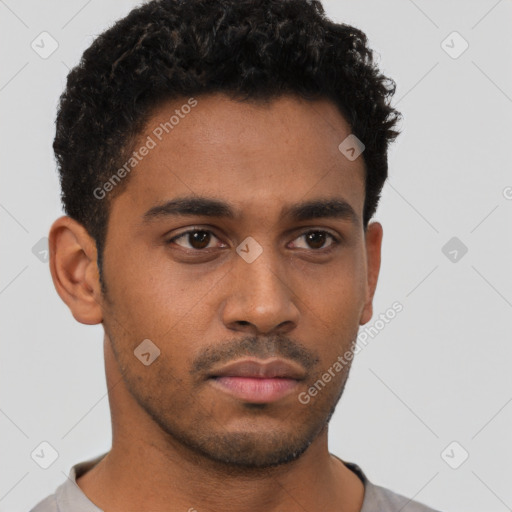 Neutral black young-adult male with short  brown hair and brown eyes