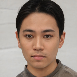 Neutral asian young-adult male with short  black hair and brown eyes