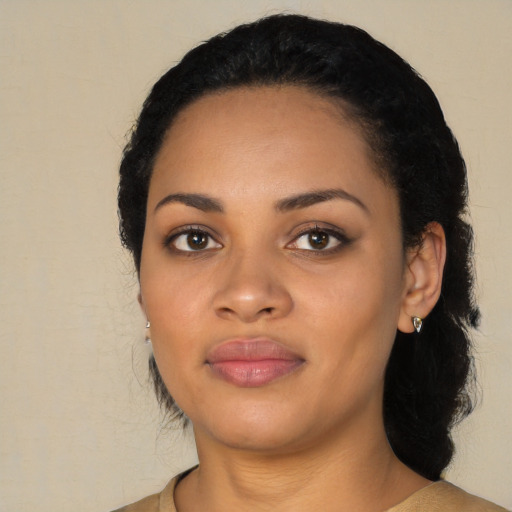 Neutral black young-adult female with long  black hair and brown eyes